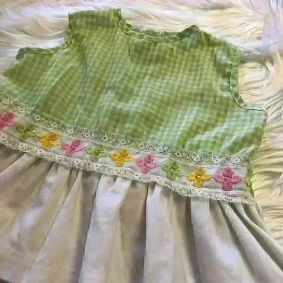 VTG Easter? Peplum Top? Dress? Plaid Green White Pink PTP 11" size 2+ - Picture 1 of 7